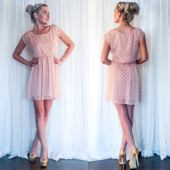 Iz Byer Dresses & Skirts - Pale Pink Airy Polka Dot iZ Byer Day Dress